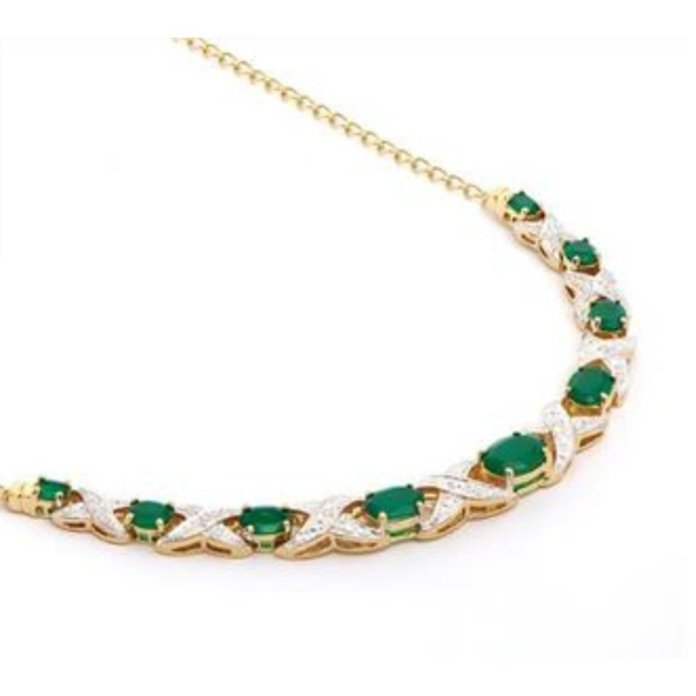 5.17 Cts Green Agate & Diamond 18KGP Designer Necklace